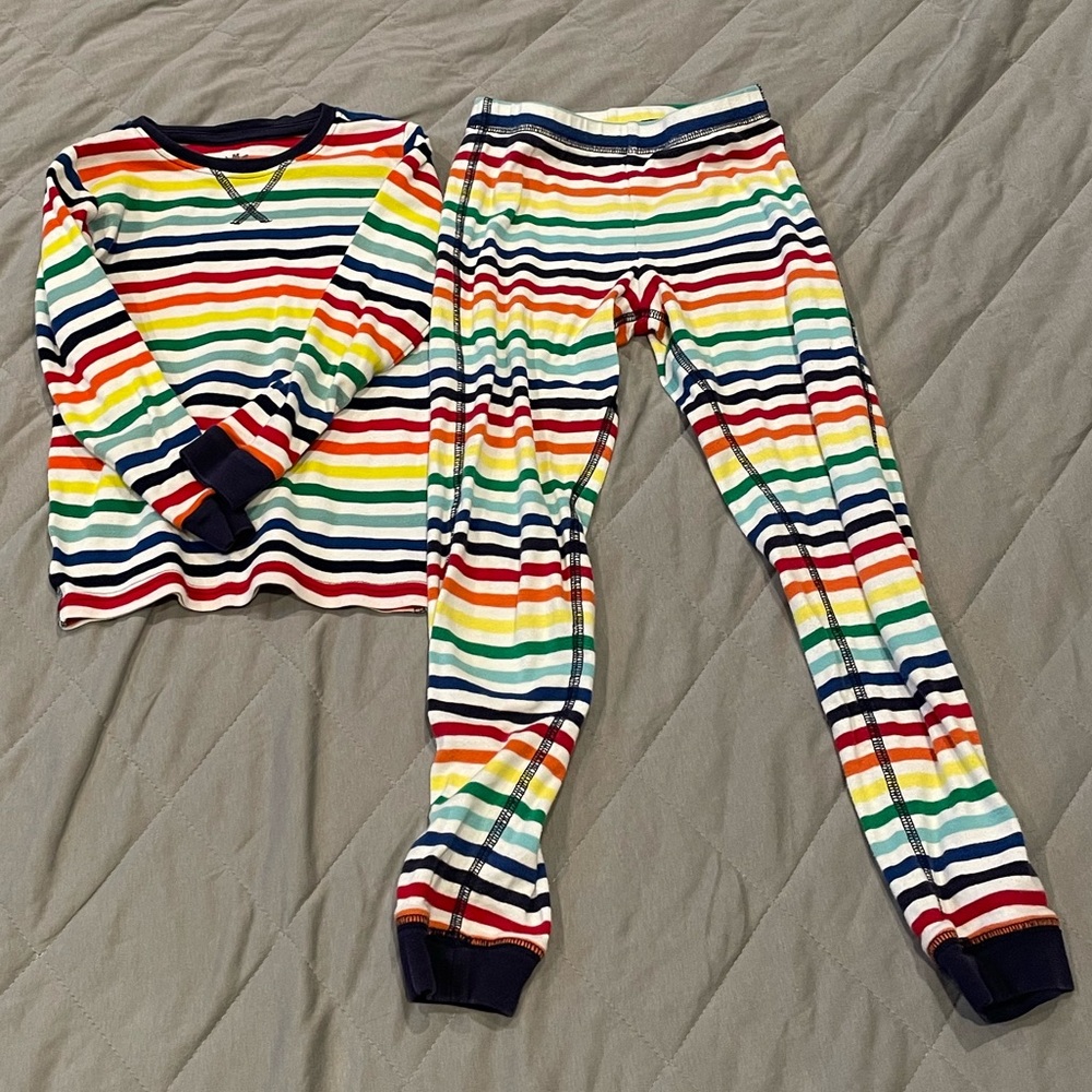 Primary Rainbow Striped Kids Pajama Set Size 6-7